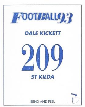 1993 Select AFL Stickers #209 Dale Kickett Back